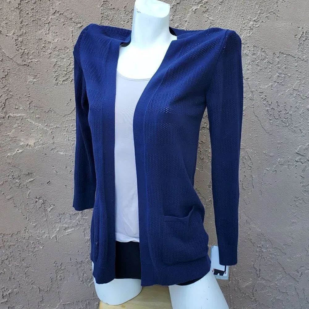 Leo & Nicole Navy Blue Open Front Cardigan